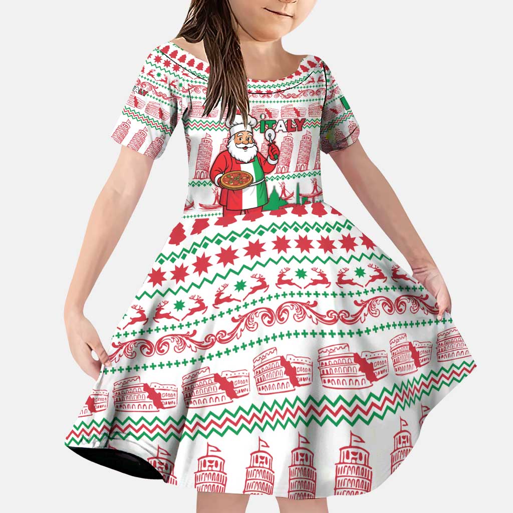 Italy Christmas Family Matching Puletasi and Hawaiian Shirt with Pizza Chef Santa Leaning Tower Colosseum and Red Green Holiday Pattern Design - Wonder Print Shop