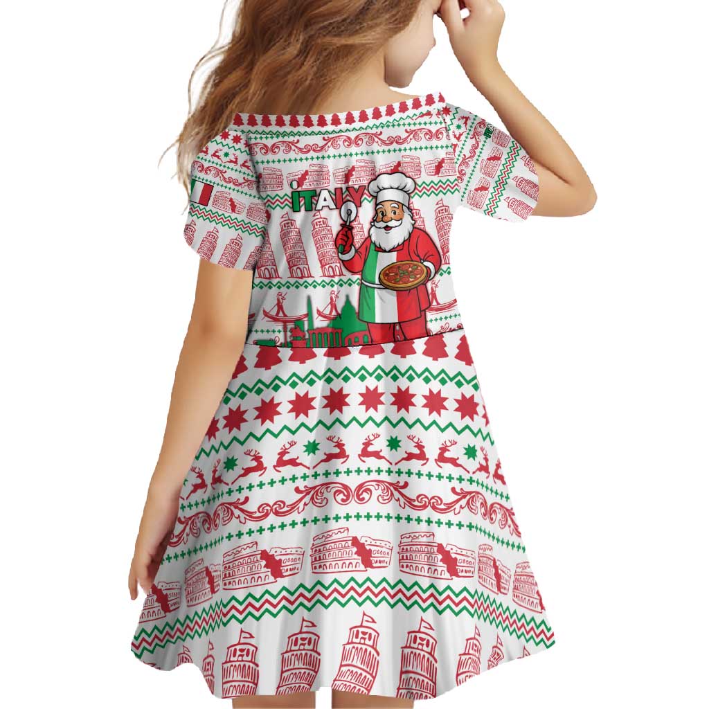 Italy Christmas Family Matching Summer Maxi Dress and Hawaiian Shirt with Pizza Chef Santa Leaning Tower Colosseum and Red Green Holiday Pattern Design - Wonder Print Shop