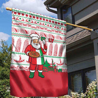 Italy Christmas Garden Flag with Pizza Chef Santa Leaning Tower Colosseum and Red Green Holiday Pattern Design - Wonder Print Shop