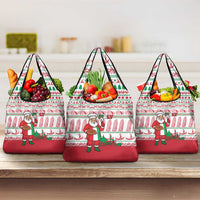 Italy Christmas Grocery Bag with Pizza Chef Santa Leaning Tower Colosseum and Red Green Holiday Pattern Design - Wonder Print Shop