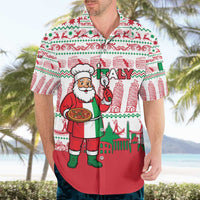 Italy Christmas Hawaiian Shirt with Pizza Chef Santa Leaning Tower Colosseum and Red Green Holiday Pattern Design - Wonder Print Shop