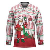 Italy Christmas Hockey Jersey with Pizza Chef Santa Leaning Tower Colosseum and Red Green Holiday Pattern Design - Wonder Print Shop