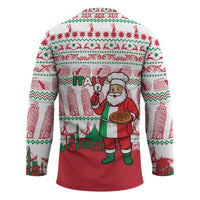 Italy Christmas Hockey Jersey with Pizza Chef Santa Leaning Tower Colosseum and Red Green Holiday Pattern Design - Wonder Print Shop