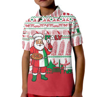 Italy Christmas Kid Polo Shirt with Pizza Chef Santa Leaning Tower Colosseum and Red Green Holiday Pattern Design - Wonder Print Shop
