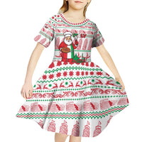 Italy Christmas Kid Short Sleeve Dress with Pizza Chef Santa Leaning Tower Colosseum and Red Green Holiday Pattern Design - Wonder Print Shop