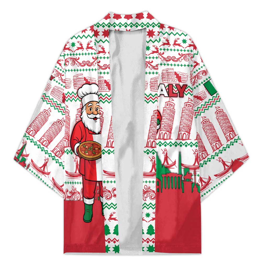 Italy Christmas Kimono with Pizza Chef Santa Leaning Tower Colosseum and Red Green Holiday Pattern Design - Wonder Print Shop