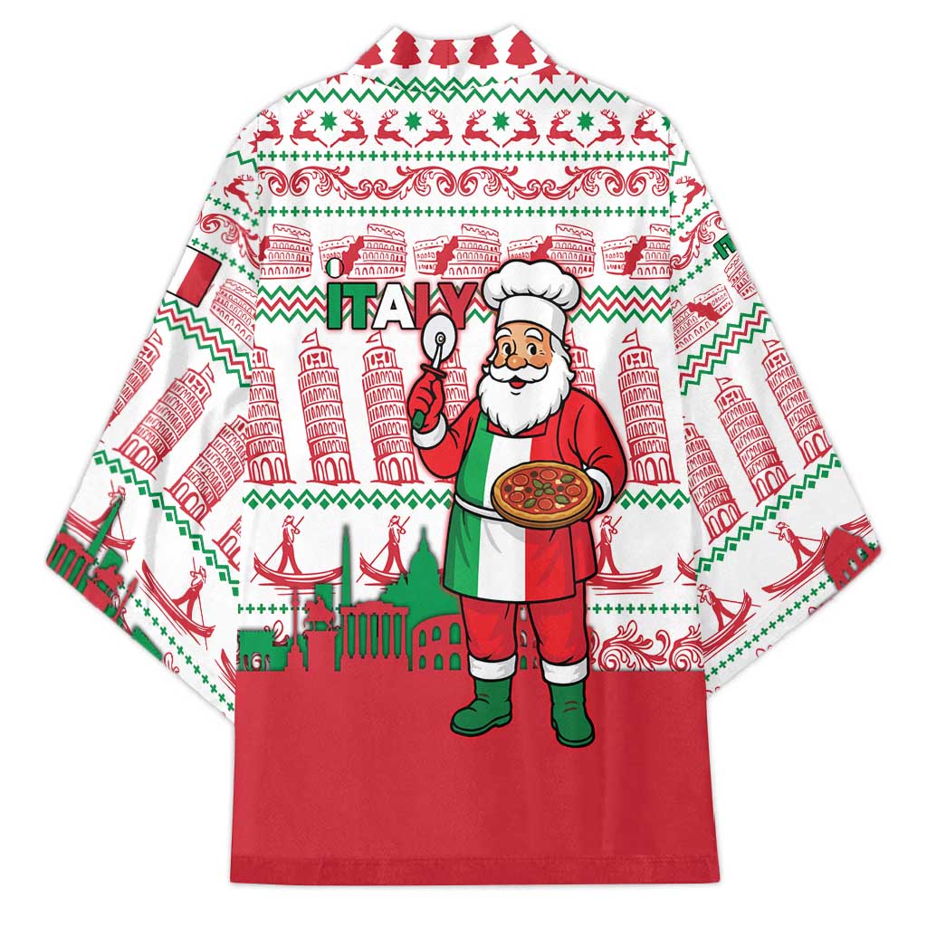 Italy Christmas Kimono with Pizza Chef Santa Leaning Tower Colosseum and Red Green Holiday Pattern Design - Wonder Print Shop