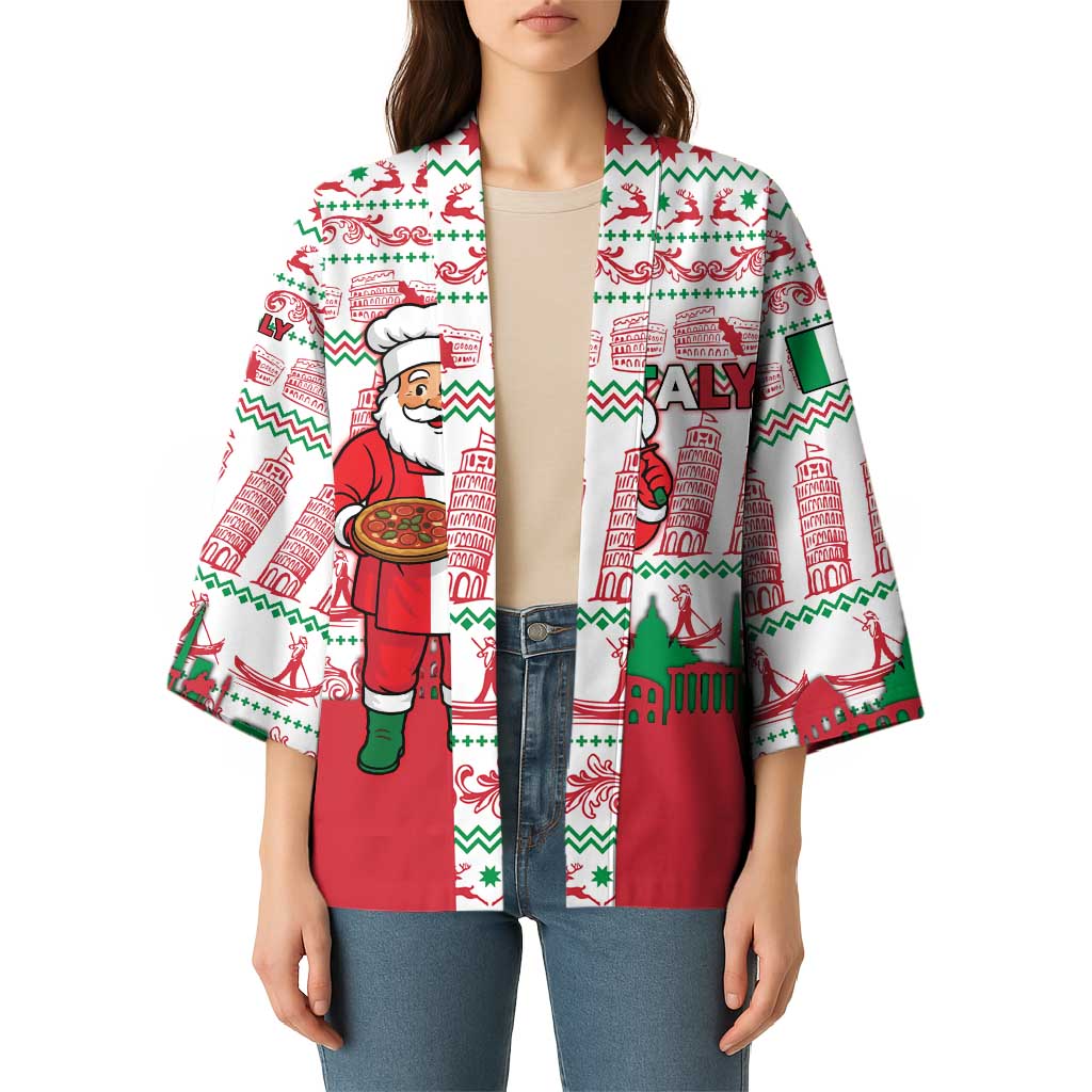 Italy Christmas Kimono with Pizza Chef Santa Leaning Tower Colosseum and Red Green Holiday Pattern Design - Wonder Print Shop