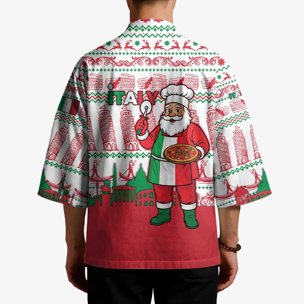 Italy Christmas Kimono with Pizza Chef Santa Leaning Tower Colosseum and Red Green Holiday Pattern Design - Wonder Print Shop