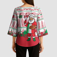 Italy Christmas Kimono Sleeve Blouse with Pizza Chef Santa Leaning Tower Colosseum and Red Green Holiday Pattern Design - Wonder Print Shop