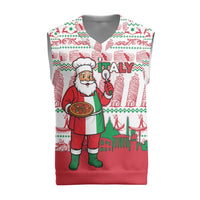 Italy Christmas Knitted V-Neck Vest with Pizza Chef Santa Leaning Tower Colosseum and Red Green Holiday Pattern Design - Wonder Print Shop