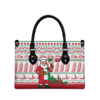 Italy Christmas Leather Bag with Pizza Chef Santa Leaning Tower Colosseum and Red Green Holiday Pattern Design - Wonder Print Shop