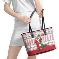 Italy Christmas Leather Tote Bag with Pizza Chef Santa Leaning Tower Colosseum and Red Green Holiday Pattern Design - Wonder Print Shop