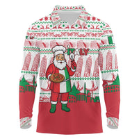 Italy Christmas Long Sleeve Polo Shirt with Pizza Chef Santa Leaning Tower Colosseum and Red Green Holiday Pattern Design - Wonder Print Shop