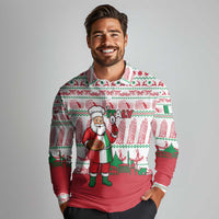 Italy Christmas Long Sleeve Polo Shirt with Pizza Chef Santa Leaning Tower Colosseum and Red Green Holiday Pattern Design - Wonder Print Shop