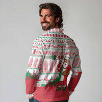 Italy Christmas Long Sleeve Polo Shirt with Pizza Chef Santa Leaning Tower Colosseum and Red Green Holiday Pattern Design - Wonder Print Shop