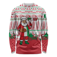 Italy Christmas Long Sleeve Shirt with Pizza Chef Santa Leaning Tower Colosseum and Red Green Holiday Pattern Design - Wonder Print Shop