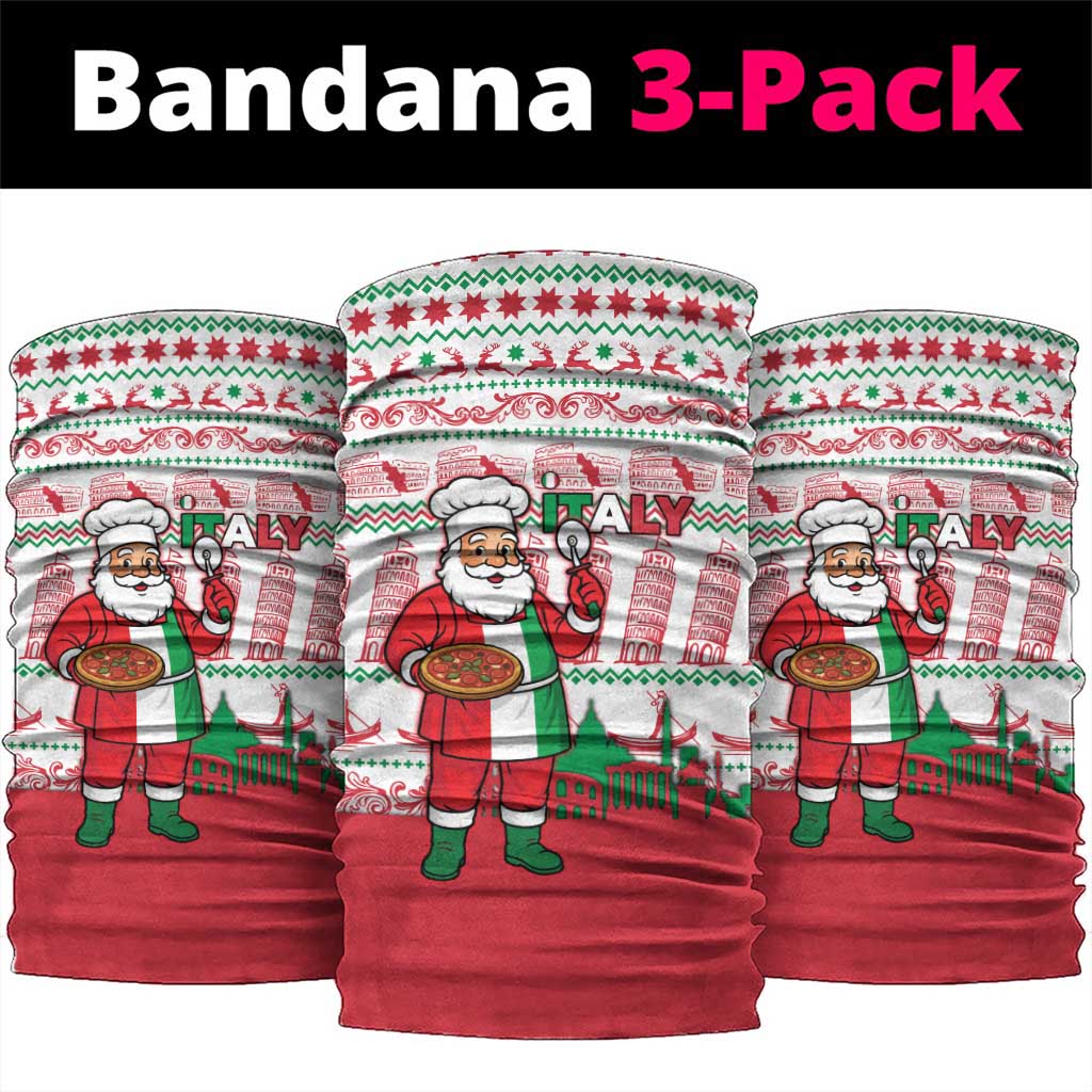 Italy Christmas Neck Gaiter with Pizza Chef Santa Leaning Tower Colosseum and Red Green Holiday Pattern Design - Wonder Print Shop