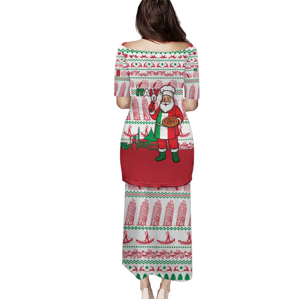Italy Christmas Puletasi with Pizza Chef Santa Leaning Tower Colosseum and Red Green Holiday Pattern Design - Wonder Print Shop