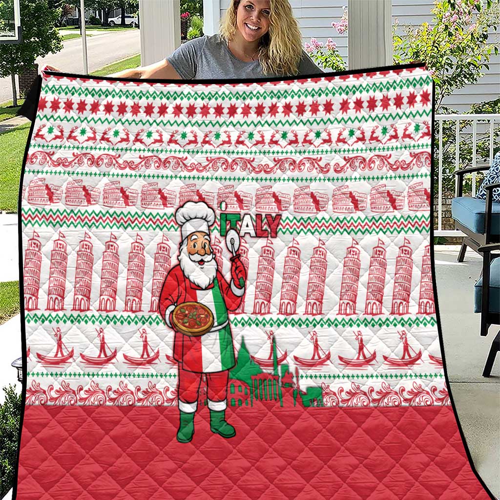 Italy Christmas Quilt with Pizza Chef Santa Leaning Tower Colosseum and Red Green Holiday Pattern Design - Wonder Print Shop