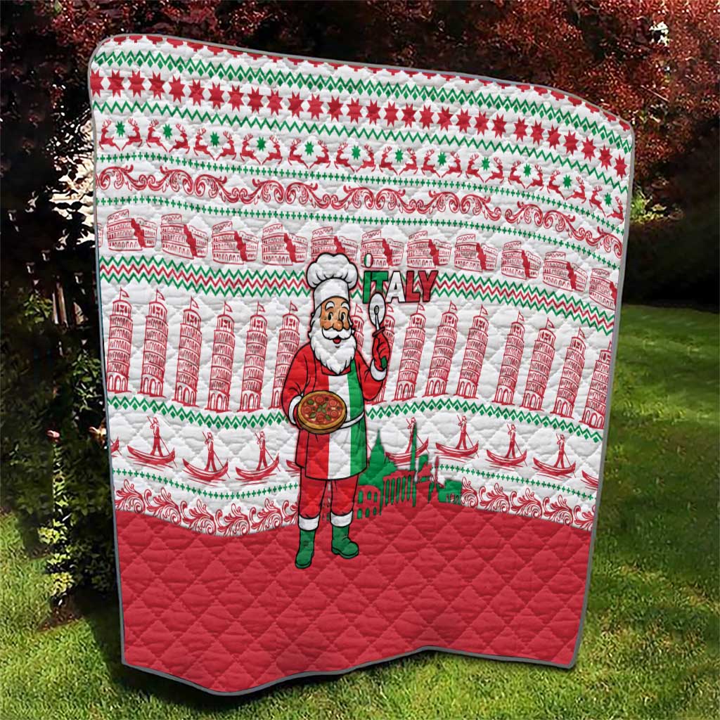 Italy Christmas Quilt with Pizza Chef Santa Leaning Tower Colosseum and Red Green Holiday Pattern Design - Wonder Print Shop