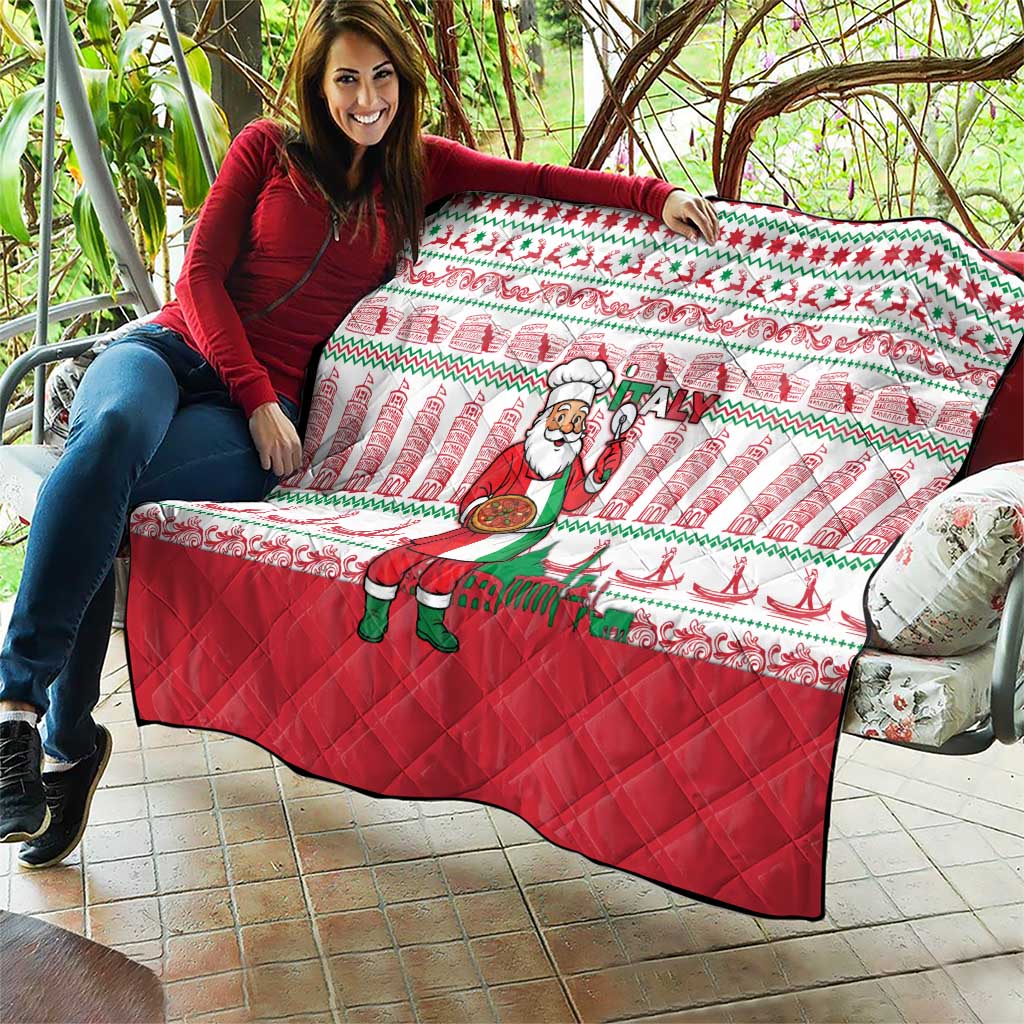 Italy Christmas Quilt with Pizza Chef Santa Leaning Tower Colosseum and Red Green Holiday Pattern Design - Wonder Print Shop