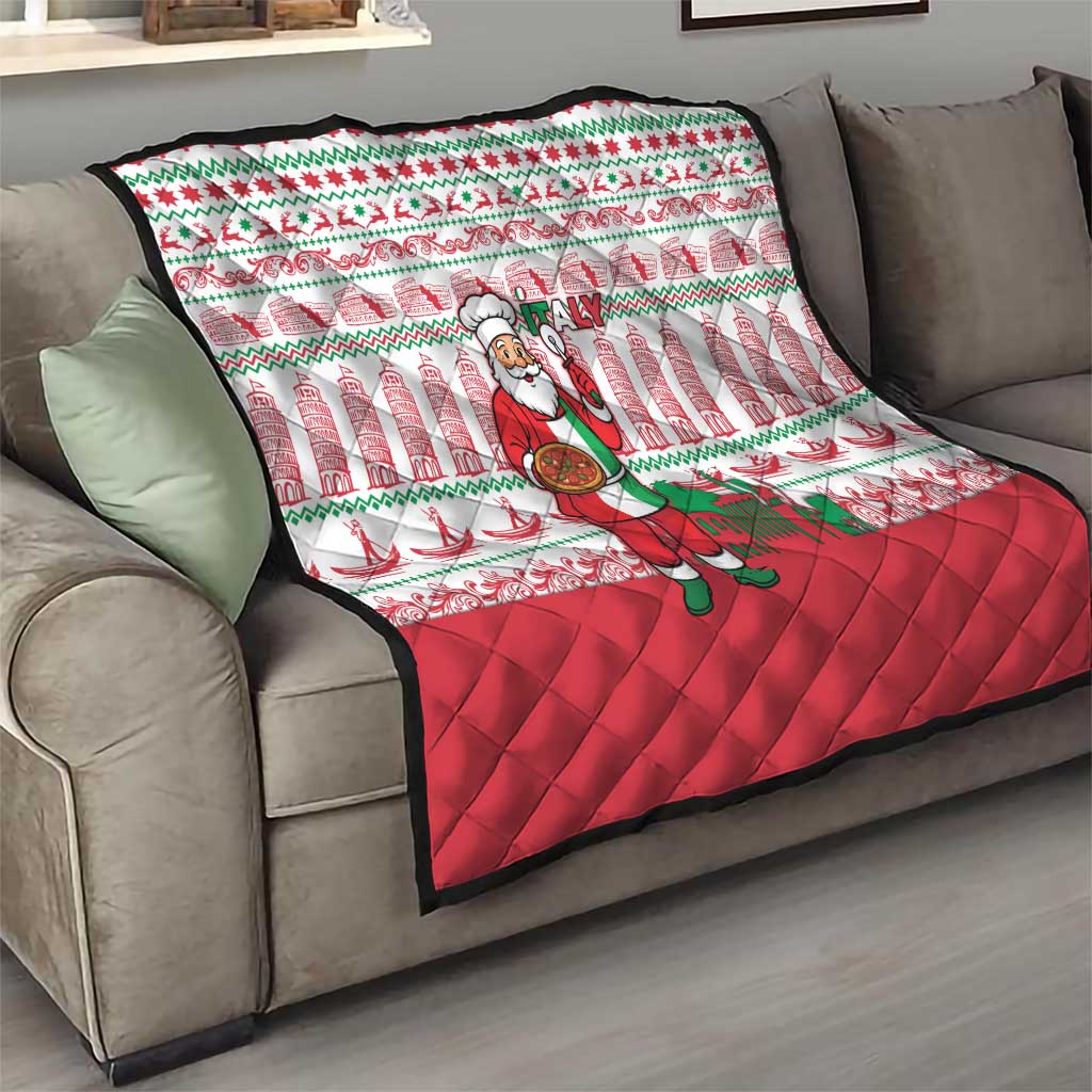 Italy Christmas Quilt with Pizza Chef Santa Leaning Tower Colosseum and Red Green Holiday Pattern Design - Wonder Print Shop