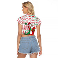 Italy Christmas Raglan Cropped T Shirt with Pizza Chef Santa Leaning Tower Colosseum and Red Green Holiday Pattern Design - Wonder Print Shop