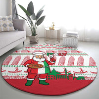 Italy Christmas Round Carpet with Pizza Chef Santa Leaning Tower Colosseum and Red Green Holiday Pattern Design - Wonder Print Shop