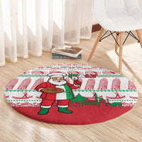 Italy Christmas Round Carpet with Pizza Chef Santa Leaning Tower Colosseum and Red Green Holiday Pattern Design - Wonder Print Shop