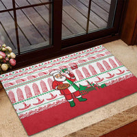 Italy Christmas Rubber Doormat with Pizza Chef Santa Leaning Tower Colosseum and Red Green Holiday Pattern Design - Wonder Print Shop