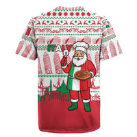 Italy Christmas Rugby Jersey with Pizza Chef Santa Leaning Tower Colosseum and Red Green Holiday Pattern Design - Wonder Print Shop