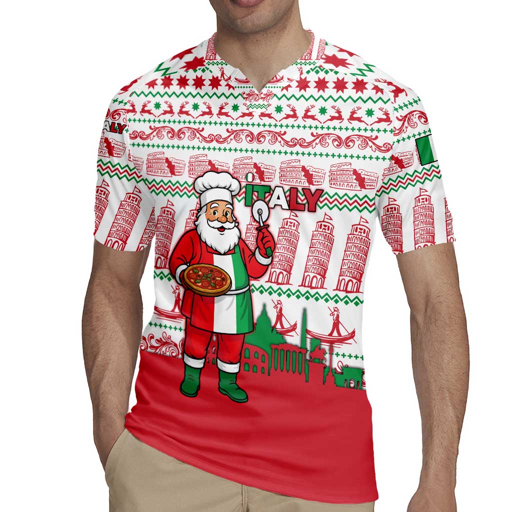 Italy Christmas Rugby Jersey with Pizza Chef Santa Leaning Tower Colosseum and Red Green Holiday Pattern Design - Wonder Print Shop
