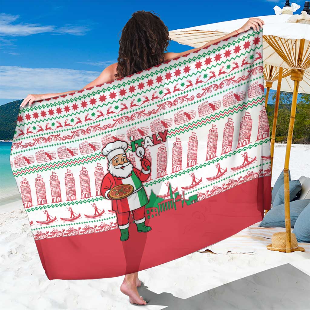 Italy Christmas Sarong with Pizza Chef Santa Leaning Tower Colosseum and Red Green Holiday Pattern Design - Wonder Print Shop