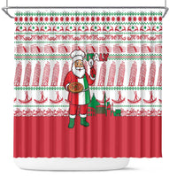 Italy Christmas Shower Curtain with Pizza Chef Santa Leaning Tower Colosseum and Red Green Holiday Pattern Design - Wonder Print Shop