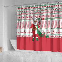 Italy Christmas Shower Curtain with Pizza Chef Santa Leaning Tower Colosseum and Red Green Holiday Pattern Design - Wonder Print Shop