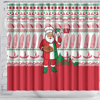 Italy Christmas Shower Curtain with Pizza Chef Santa Leaning Tower Colosseum and Red Green Holiday Pattern Design - Wonder Print Shop