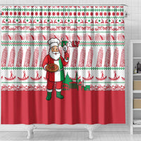 Italy Christmas Shower Curtain with Pizza Chef Santa Leaning Tower Colosseum and Red Green Holiday Pattern Design - Wonder Print Shop