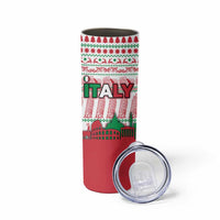 Italy Christmas Skinny Tumbler with Pizza Chef Santa Leaning Tower Colosseum and Red Green Holiday Pattern Design - Wonder Print Shop
