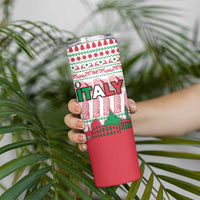 Italy Christmas Skinny Tumbler with Pizza Chef Santa Leaning Tower Colosseum and Red Green Holiday Pattern Design - Wonder Print Shop