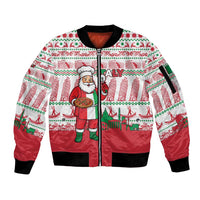 Italy Christmas Sleeve Zip Bomber Jacket with Pizza Chef Santa Leaning Tower Colosseum and Red Green Holiday Pattern Design - Wonder Print Shop