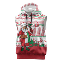 Italy Christmas Sleeveless Hoodie with Pizza Chef Santa Leaning Tower Colosseum and Red Green Holiday Pattern Design - Wonder Print Shop
