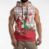 Italy Christmas Sleeveless Hoodie with Pizza Chef Santa Leaning Tower Colosseum and Red Green Holiday Pattern Design - Wonder Print Shop