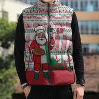 Italy Christmas Sleeveless Puffer Jacket with Pizza Chef Santa Leaning Tower Colosseum and Red Green Holiday Pattern Design - Wonder Print Shop