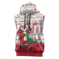 Italy Christmas Sleeveless Zip Hoodie with Pizza Chef Santa Leaning Tower Colosseum and Red Green Holiday Pattern Design - Wonder Print Shop