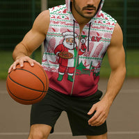 Italy Christmas Sleeveless Zip Hoodie with Pizza Chef Santa Leaning Tower Colosseum and Red Green Holiday Pattern Design - Wonder Print Shop
