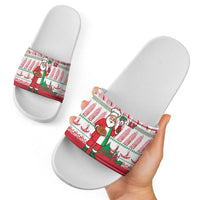 Italy Christmas Slide Sandals with Pizza Chef Santa Leaning Tower Colosseum and Red Green Holiday Pattern Design - Wonder Print Shop