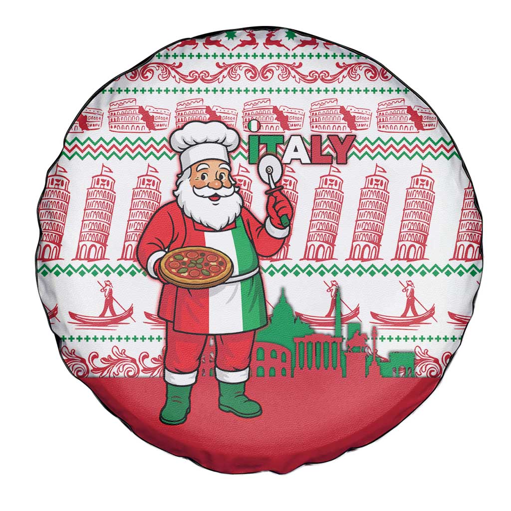 Italy Christmas Spare Tire Cover with Pizza Chef Santa Leaning Tower Colosseum and Red Green Holiday Pattern Design - Wonder Print Shop