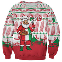 Italy Christmas Sweatshirt with Pizza Chef Santa Leaning Tower Colosseum and Red Green Holiday Pattern Design - Wonder Print Shop