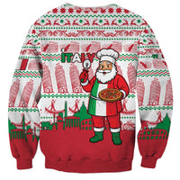 Italy Christmas Sweatshirt with Pizza Chef Santa Leaning Tower Colosseum and Red Green Holiday Pattern Design - Wonder Print Shop